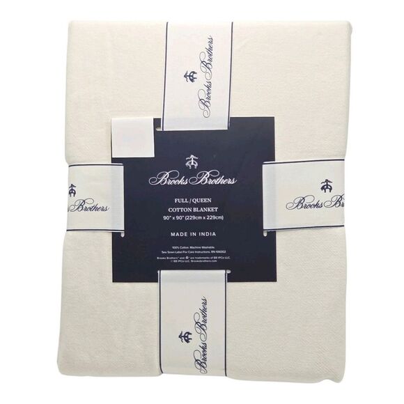 Brooks Brothers Queen Size Ivory Luxuriously Cotton Blanket 90x90 Made In India - Picture 1 of 7